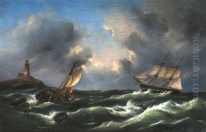 Hamburger Zweimaster Vor Einem Leuchtturm by Govert Van Emmerik