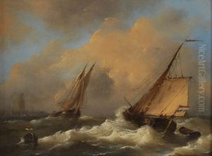 Voiliers Hollandais Sur Une Mer Houleuse by Govert Van Emmerik