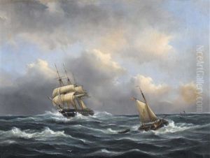 Segelschiffe Auf Sturmischer See by Govert Van Emmerik