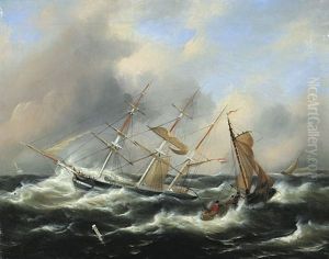 Segelschiffe Bei Sturmischer See by Govert Van Emmerik