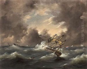 Dreimaster In Aufgewuhlter See Unter Stark Bewolktem Himmel