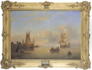 Fishing Boats And A Sailing Ship Off The Dutch Coast (fischerboote Und Ein Segelschiff Vor Der Hollandischen Kuste) by Govert Van Emmerik