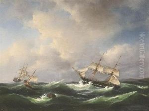 Kustenfischer Und Fregatte Auf Sturmischer See