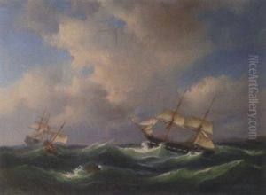 Sailing Vessels On A Rough Sea
