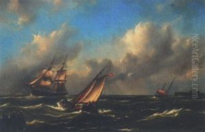 Marine Med Sejlskibe Udfor Kyst by Govert Van Emmerik