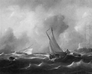 Ships On A Stormy Sea Off A Quay