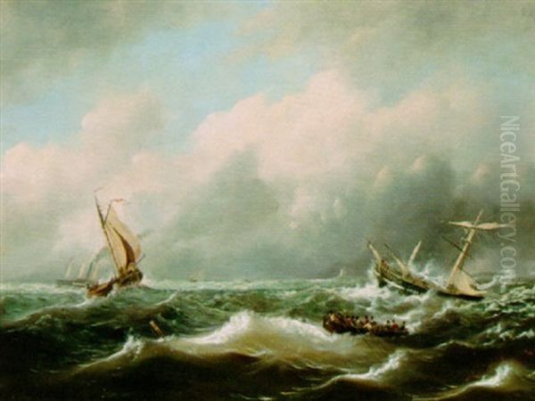 Sailing Vessels On A Choppy Sea - view 1