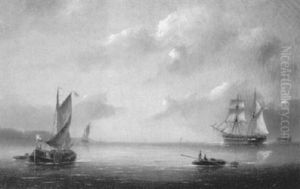 Ever, Ruderboot Und Zweimastbark In Kustennahe by Govert Van Emmerik