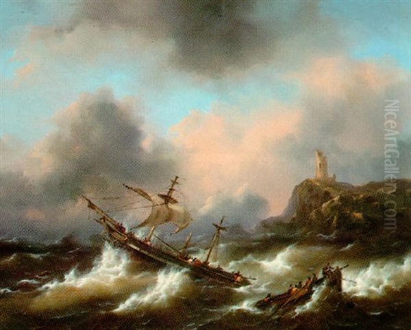 Ships In Rough Seas Off Coast - view 1