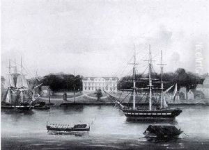 A View Of The "gouvernementshuis" With Various Ships In The Foreground, Curacao