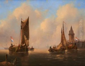 Barques De Peche Au Coucher Du Soleil by G. van Emmerson