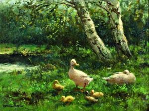 Eendenfamilie In Het Gras