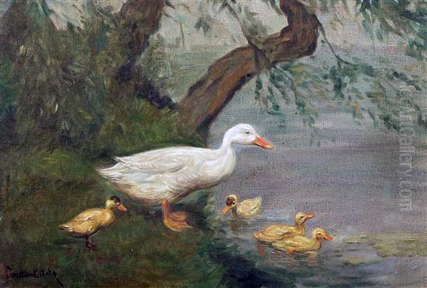 Duck And Ducklings Beside A River - view 1