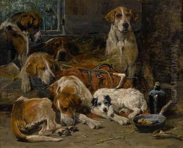 New Forest Buckhounds And A Terrier In Their Lodges - view 1