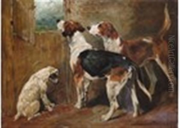 Hounds And Terrier In A Stable - view 1