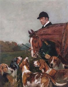 Portrait Of George Wateridge, Master Of The New Forest Buckhounds With A Horse And Hounds by John Emms