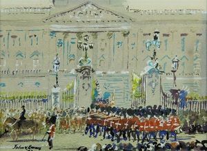 Royal Guards In Front Of Buckingham Palace by John Emms