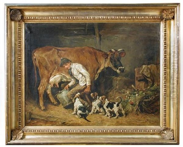 Stealing The Milk, With Hound Puppies, A Milkman And Cow - view 1