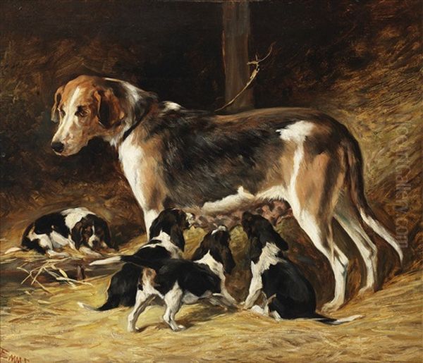 A Foxhound Bitch Feeding Her Pups - view 1