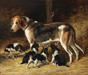 A Foxhound Bitch Feeding Her Pups