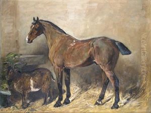 A Hunter In A Stable With A Goat A Hunter In A Stable With A Goat