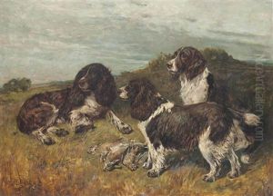 Spaniels With The Day's Bag by John Emms