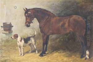 Colonel, A Hunter In A Stable, With A Foxhound