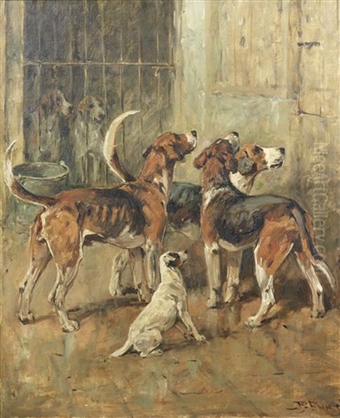 Hounds And A Terrier In Kennels - view 1