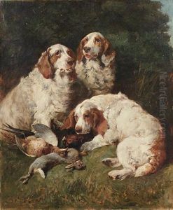 Clumber Spaniels With Game In A Landscape by John Emms