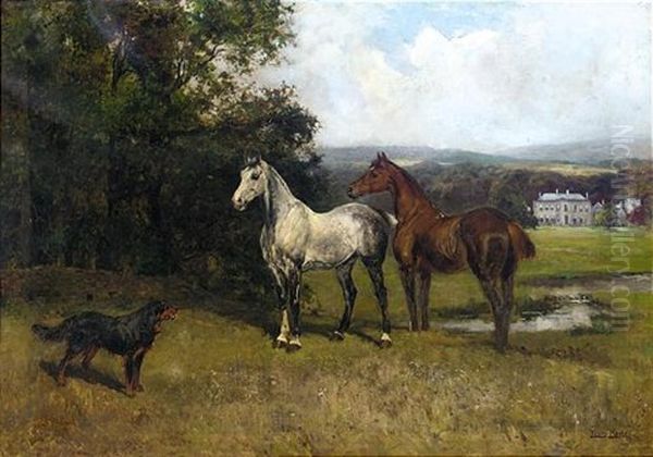 The Colonel's Horses And Collie With Huntroyde Hall Beyond (collab. W/henry John Yeend King) - view 1