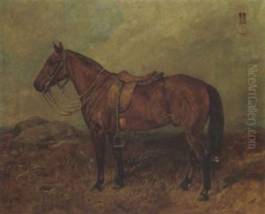 A Saddled Chestnut Hunter In A Landscape