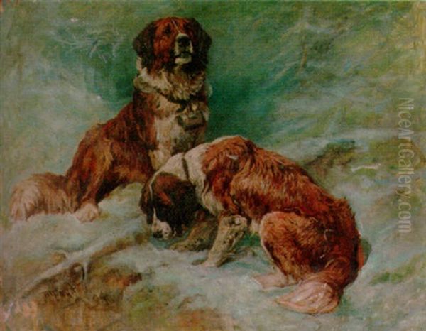 A Pair Of St. Bernards In A Winter Landscape - view 1