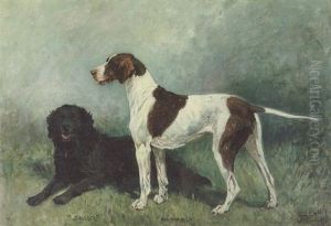 "sailor" And "bramble", A Curly Coated Retriever And An English Pointer In A Landscape by John Emms