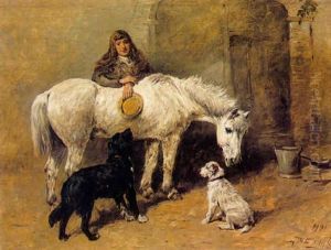 Horse, Girl And Dog by John Emms