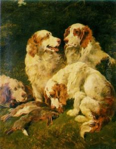 A Group Of Clumber Spaniels by John Emms
