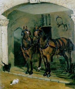 A Bay Carriage Horse In A Loosebox by John Emms