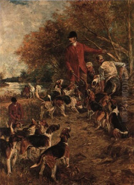 Huntsman And Hunt Staff At Earth With Hounds And A Terrier - view 1