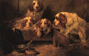 Spaniels In A Stable by John Emms
