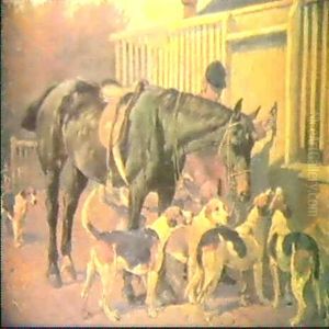 Huntsman, Bay Hunter And Foxhounds Outside A Kennel