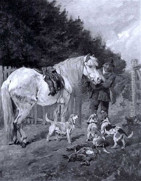 Bill Jones With Grey Pony And Beagles - view 1