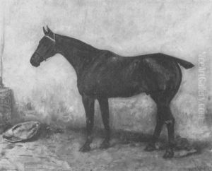A Black Horse In A Stall by John Emms