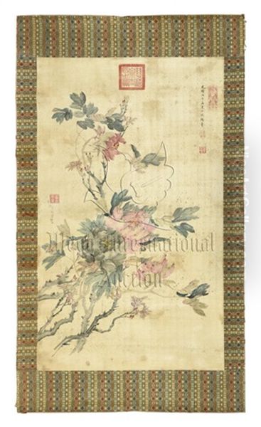 Cixi: Ink And Color On Silk Painting 'flowers - view 1