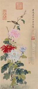 Bird And Flowers by Empress Cixi Manchu-Chinese