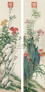 Flowers (2 Works) by Empress Cixi Manchu-Chinese