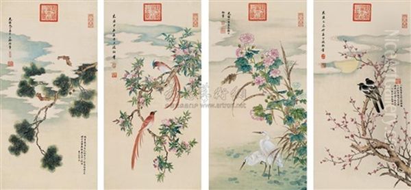 Flowers, Birds And Pine Tree (+ 3 Others; 4 Pieces) - view 1