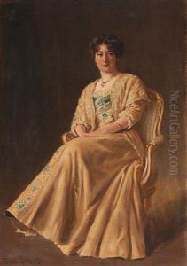 Portrait Of A Seated Woman In A Yellow Dress by Feodor Encke