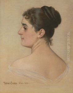 Bildnis Einer Dame Im Profil Mit Hochgesteckten Haaren Und Perlohrringen by Feodor Encke