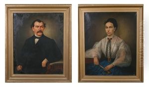 Pair Of 19th Century Portraits Of Man And Woman by Feodor Encke