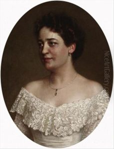 Portrat Einer Dame In Weisem Spitzenkleid by Feodor Encke