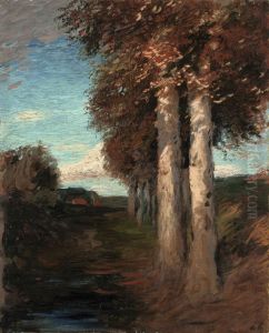 Herbstliche Moorlandschaft Mit Birken Und Bauerngehoft by Hans am Ende